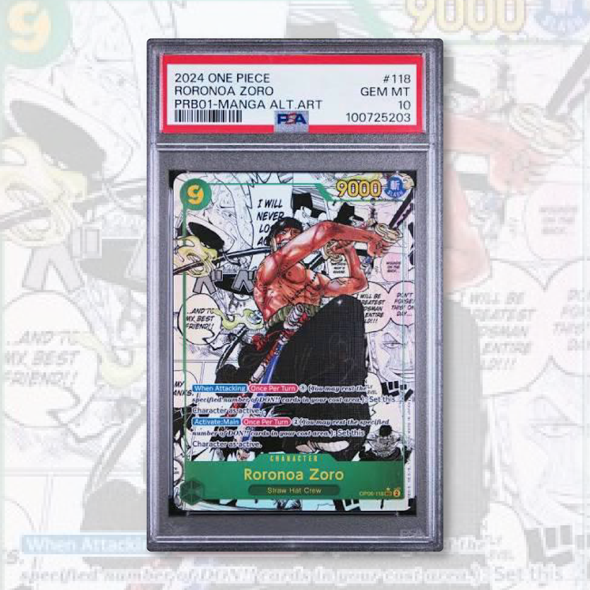 zoro manga rare card Roronoa Zoro OP06-118 Manga Alt Art - PSA 10