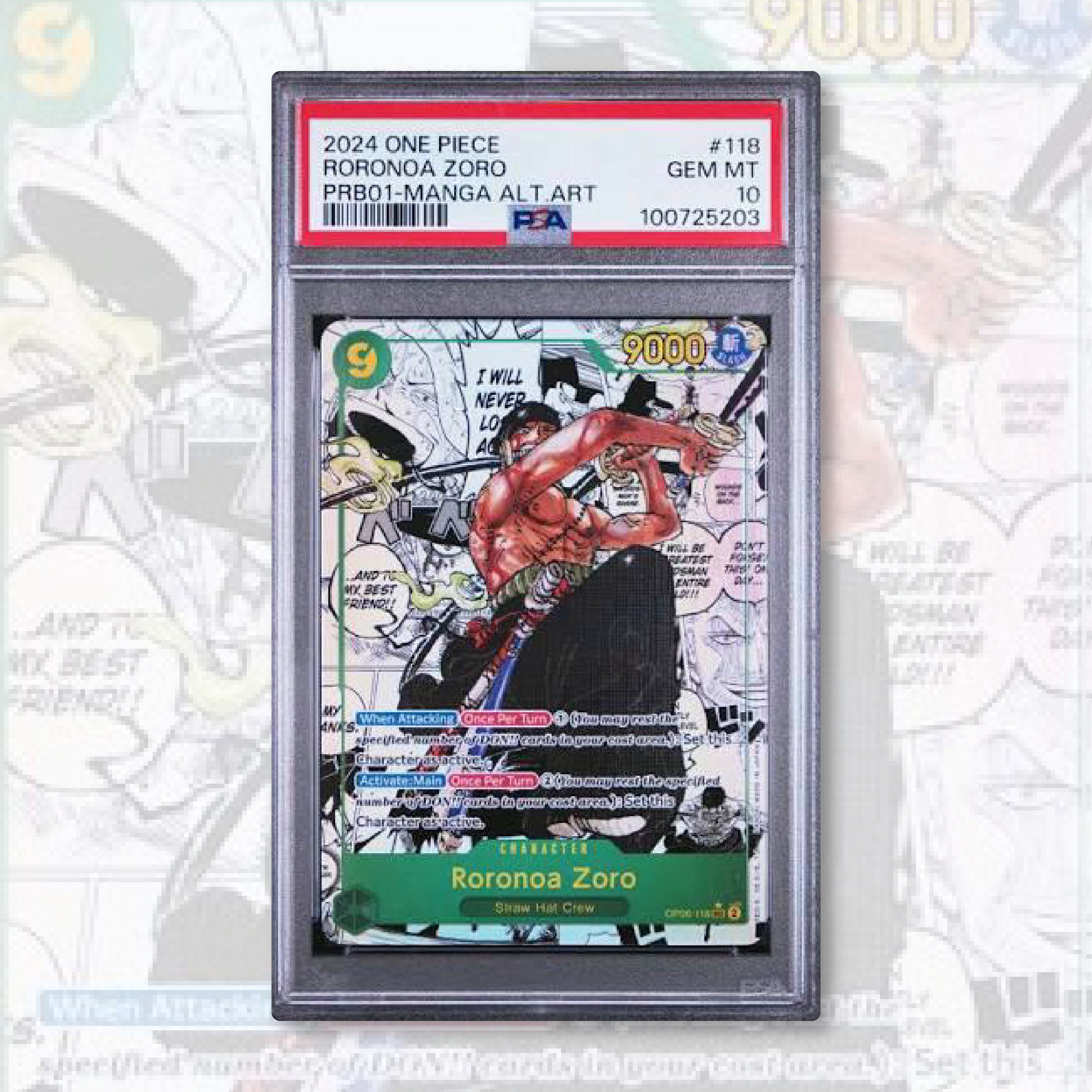 Roronoa Zoro OP06-118 Manga Alt Art - PSA 10 - English J&P TCG Roronoa Zoro OP06-118 Manga Alt Art - PSA 10 - English J&P TCG